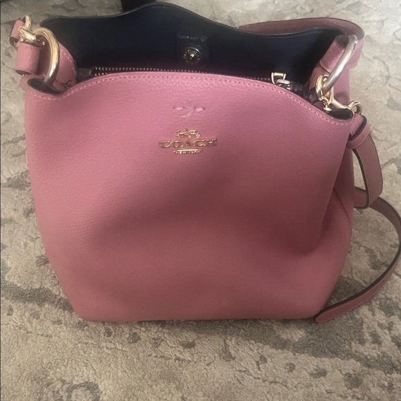 Coach Small Town Bucket Bag in pink polished pebble leather. - Picture 1 of 8